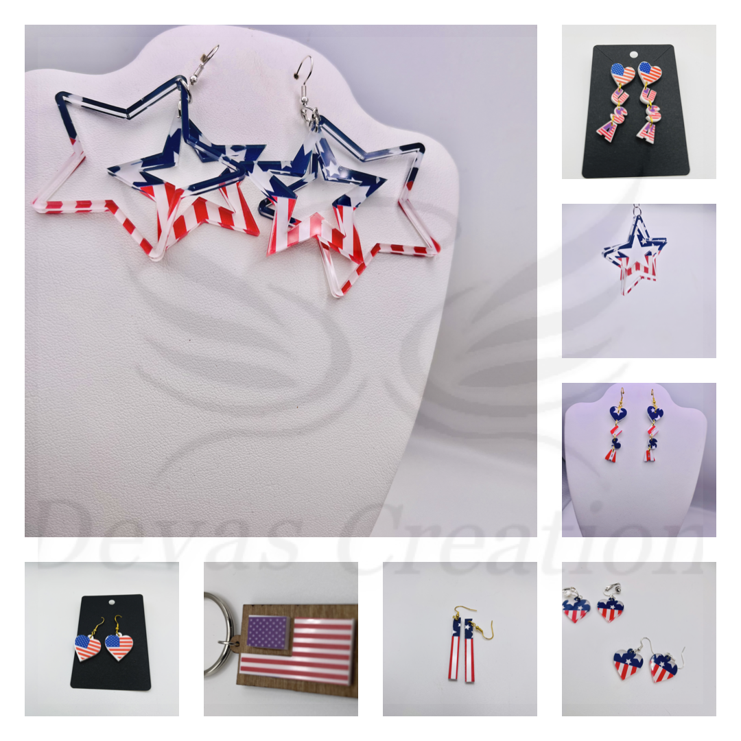 Acrylic USA earrings and keychains