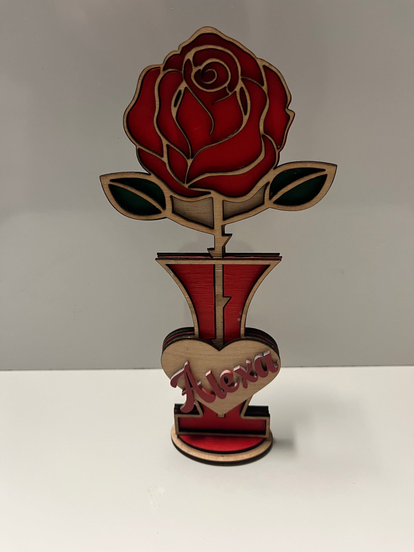 Standing Wooden Rose Keepsake – Handcrafted & Personalized