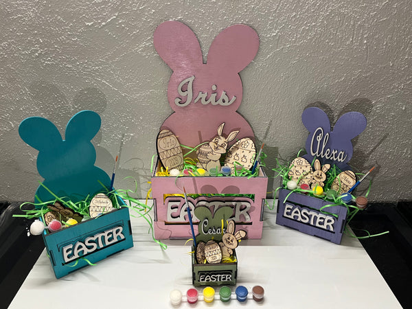 Personalized Wooden Easter Basket – Bunny Crate – Reusable Gift Box