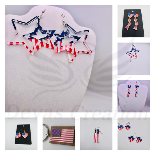 Acrylic USA earrings and keychains